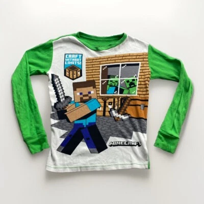 Minecraft Long Sleeve Pjs T-Shirt Bedtime Youth Boys 10 Green Pijama - Image 1 of 4