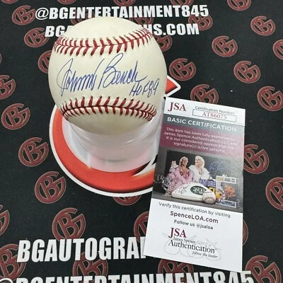Johnny Bench Signed ONLB Baseball HOF Inscription Autographed Reds JSA COA - Image 1 of 4