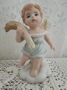 Home Interiors Precious Gift CHERUB Angel Blue Dress Porcelain Figurine14034-01 - Picture 1 of 7