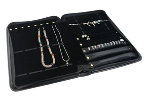 Leatherette Black Necklace Bracelet Earring Ring Display Folder Travel Case - Picture 1 of 4