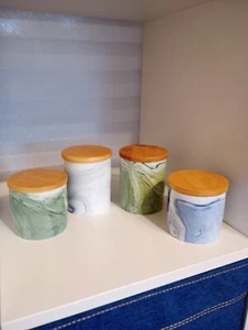 Set of 4 Ceramic Storage Canisters with Bamboo Lids. New - Picture 1 of 5