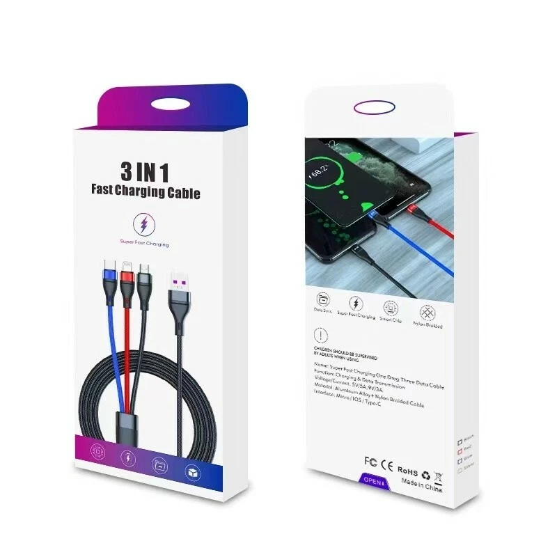 3 in 1 Multi Super Fast Charging USB Cable 5A with Box - Image 1 of 4