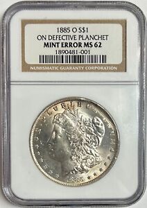1885 O Morgan Dollar Struck on Defective Planchet NGC MS62 Mint Error Coin $1