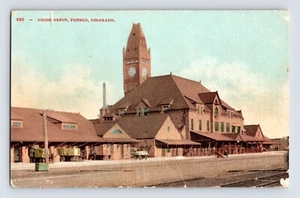 Postcard Colorado Pueblo CO Union Railroad Train Station Depot 1910s Unposted - Picture 1 of 2