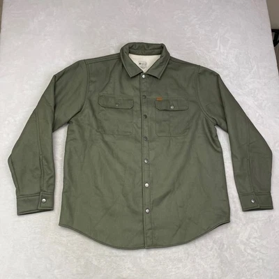 MATIX Mens XL Shirt Jacket Olive Green Cotton Blend Sherpa Lined Snap Front - Image 1 of 4