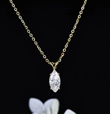 1ct Certified Marquise Cut Moissanite Pendant Necklace Sterling Silver N15447 - Image 1 of 4