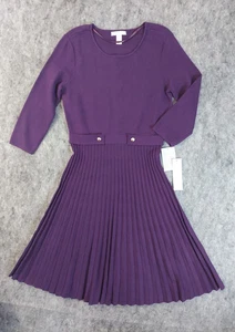 London Times Dress Medium Purple Plum Sweater Pleated Skirt Quiet Luxury - Picture 1 of 12