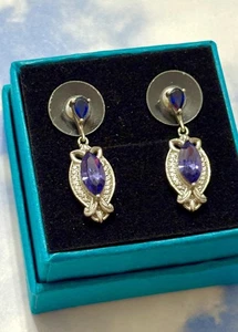 Chuck Clemency STS Sterling Silver Sapphire & Amethyst Dangling 925 Earrings - Picture 1 of 2