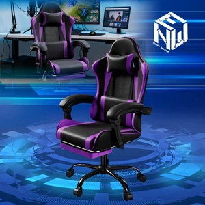 Purple/Black Adjustable Headrest 360°Swivel Home Office Gaming Chair w/Footrest - Bild 1 von 8