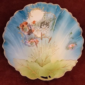Beauty Antique PLATE Blue Green Gold Flowers Art Noveau Wall decor Grandma Core - Picture 1 of 14