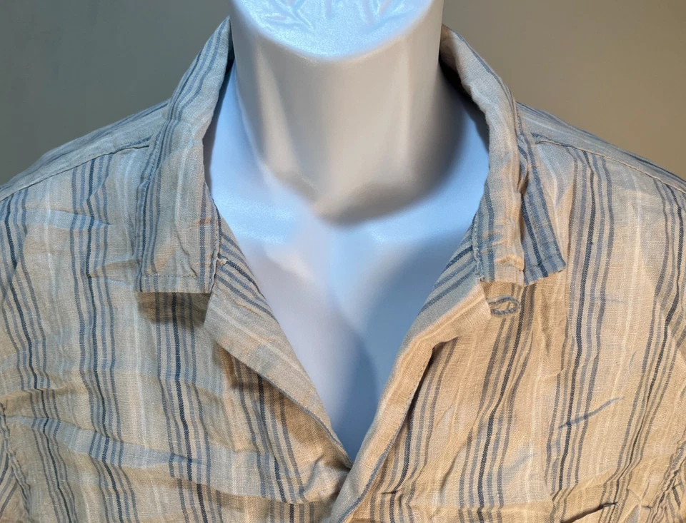 Madewell Men's cream and blue Easy Fit loop collar 100% Linen s/s shirt Medium M - Image 1 of 4