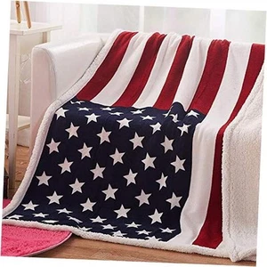 The Fleece Blanket Super Soft Sherpa Throw Blanket 51"x63" American Flag - Picture 1 of 7