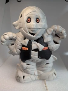 Vintage Halloween Light-up Ceramic Mummy Hand Painted 10" Tall Color Changing. - Picture 1 of 8