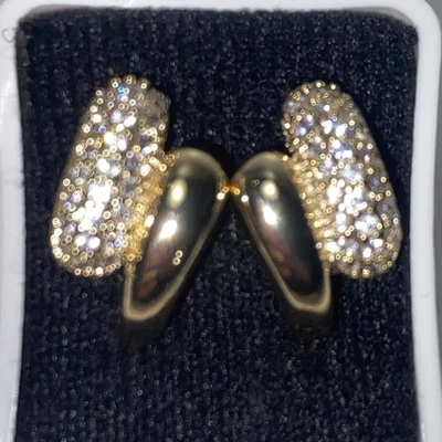 14k Yellow Gold Plated . Stud With Clip On, Earrings.New - Image 1 of 4