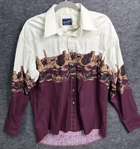 Vintage Wrangler Shirt Men’s Western Wild Horses Pearl snap Cowboy Long sleeve L - Picture 1 of 9