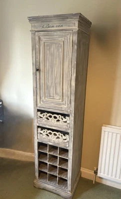 Shabby Chic Grey Rustic Wooden Wine Rack Cupboard Storage Cabinet Unit.  - Image 1 of 4