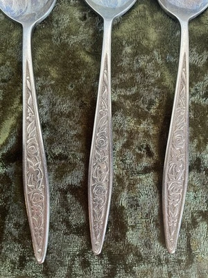 Ekco Eterna SANTIAGO ~ 3 Teaspoons~ Floral Design With Black Background Japan - Image 1 of 4