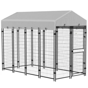 7.8' x 6' Large Dog Kennel Outdoor w Waterproof Cover Dog Playpen Two Doors - Picture 1 of 7