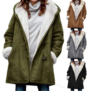 Womens Fleece Lined Hooded Long Coat Overcoat Winter Warm Parka Jacket Outwear - Picture 1 of 16