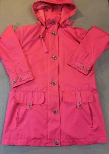 Lands End Womens Hood Windbreaker Jacket Full Zip Buttons Drawstring Small Pink - Picture 1 of 15