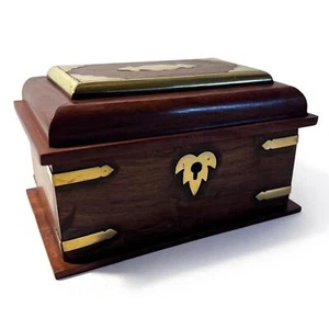 Caja de baratijas de madera con cerradura con incrustación de latón y llave para almacenamiento seguro - Imagen 1 de 7