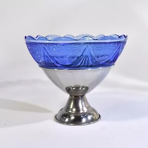 MacBeth-Evans Royal Lace Sherbet Cups Metal holder, Cobalt Blue Depress - Picture 1 of 5