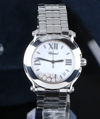 Reloj de cuarzo Chopard Happy Sport 7 esfera blanca diamante flotante 36 mm acero 8475 Foto 1 de 4