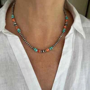 Collar Kingman Turquesa y Ostra Espinosa | Joyería Navajo de Plata de Ley - Imagen 1 de 9
