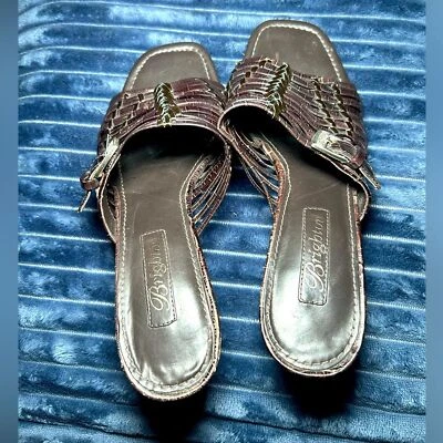 Brighton Peach Women’s size 6.5 brown leather slip on kitten heel sandals - Image 1 of 4