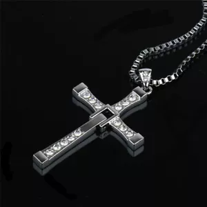 MENS SILVER CROSS CHAIN NECKLACE PENDANT BLING JEWELLERY UK - Picture 1 of 4