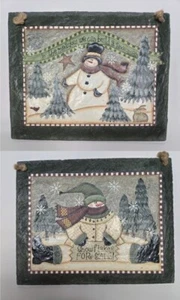 2 Snowman Slate Pictures Sign 10" x 8" Christmas Decorations Crazy Mountain - Picture 1 of 6