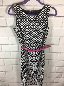 Jones Studio Casual Career Women's Sleeveless Black White Pink belt SZ 4 (L96) - Picture 1 of 6