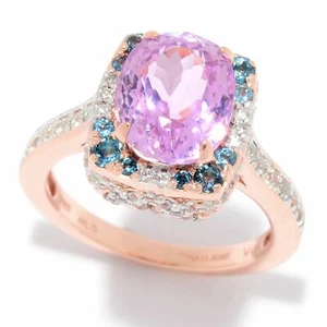 Meher's Jewelry 4.34ctw Kunzite, London Blue Topaz & White Zircon Halo Ring $309 - Picture 1 of 5