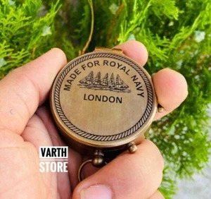 Vintage Antique Brass Pocket Compass Nautical Maritime Gift Compass With Case - Picture 1 of 5