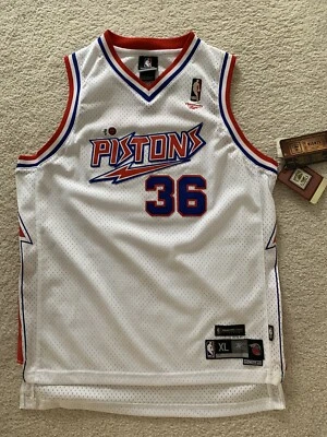 Camiseta Reebok NBA Detroit Pistons #36 Rasheed Wallace NIÑOS talla XL+2 blanca nueva con etiquetas LE Foto 1 de 4