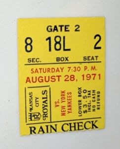 Kansas City ROYALS vs New York YANKEES Aug. 28 1971 Ticket Stub MUNSON MURCER KC - Picture 1 of 1