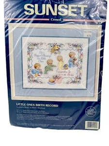 Vintage 1997 Sunset Crewel Little Ones record nascita 11102 misura 14x11 - Foto 1 di 3