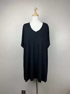 POPYOUNG Blouse Woman's Size 4XL Short Sleeve Black Stretch V-neck Rayon Spandex - Picture 1 of 10