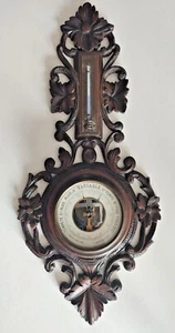 "Antikes Wand Holz geschnitzt Schwarzwald Blumenbarometer signiert ""EH Paris" - Bild 1 von 11