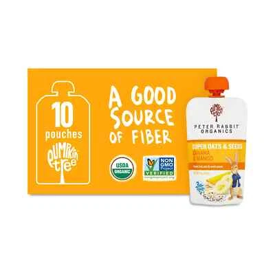 Peter Rabbit Organics Super Avena y Semillas, Bolsa Exprimidora de Puré, Plátano y Mango... Foto 1 de 4