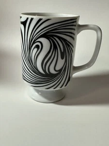 Footed Coffee/Tea Cup black white swirls, made in Japan, vintage porcelain - Picture 1 of 5