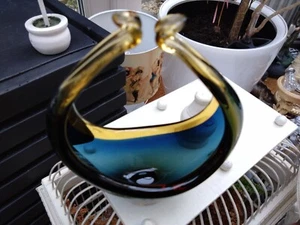 Beautiful Murano Blue and Amber Sommerso Art Glass Basket - Picture 1 of 4