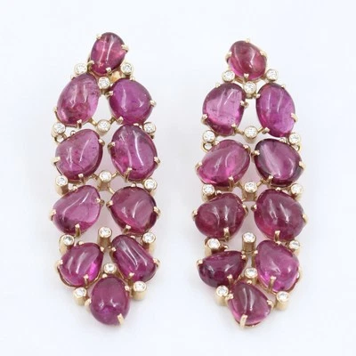 Declaración pendiente colgante de turmalina rubelita y hoja de diamante 47,46 quilates en oro rosa Foto 1 de 4