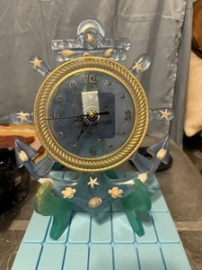 Beautiful Blue Acrylic Nautical Clock With Seashells Homemade - Picture 1 of 4
