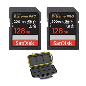SanDisk 128GB Extreme PRO 200MBs Memory Card 2 pack Memory Case bundle FAST - Picture 1 of 7