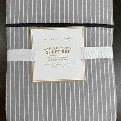 JUEGO DE SÁBANAS A RAYAS OXFORD ADOLESCENTE GRANERO CERÁMICA, DOBLE / LX ~ GRIS / BLANCO Foto 1 de 4