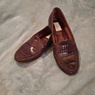 MORESCHI 黄铜靴干邑鳄鱼印花编织皮革 7 码乐福鞋意大利制造 — 第 1/4 张图片