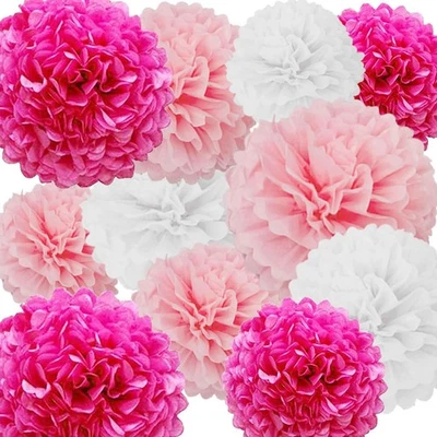 Rose Red and Pink White Paper Flowers Decorations for Pink Party Baby Shower ... - Image 1 of 4