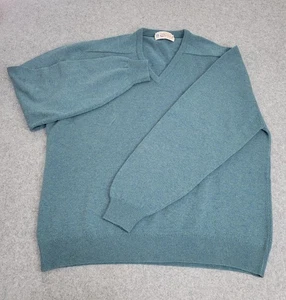VTG Castle of Ireland Sweater Men 48 Teal Lambswool V Neck Scotland Grandpa - Picture 1 of 14