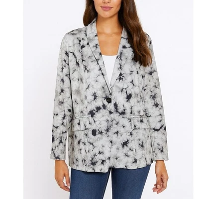 LOGOTIPO Lori Goldstein Julia Black TieDye Stretch Ponte Knit One ButtonBlazer GG - Imagem 1 de 4